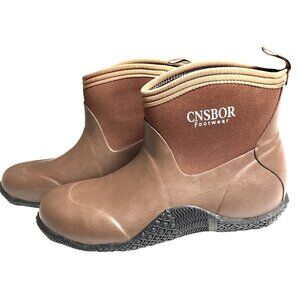 Cnsbor Boots Mens 9 Waterproof Ankle Rain Boots Brown Rubber Neoprene Yard Work